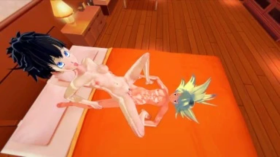 İki Anime Karakterin Yatakta Çıplak Poz Verme Anı